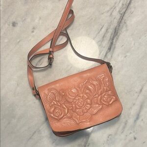 Floral Embossed Patricia Nash Pink Leather Crossbody Bag